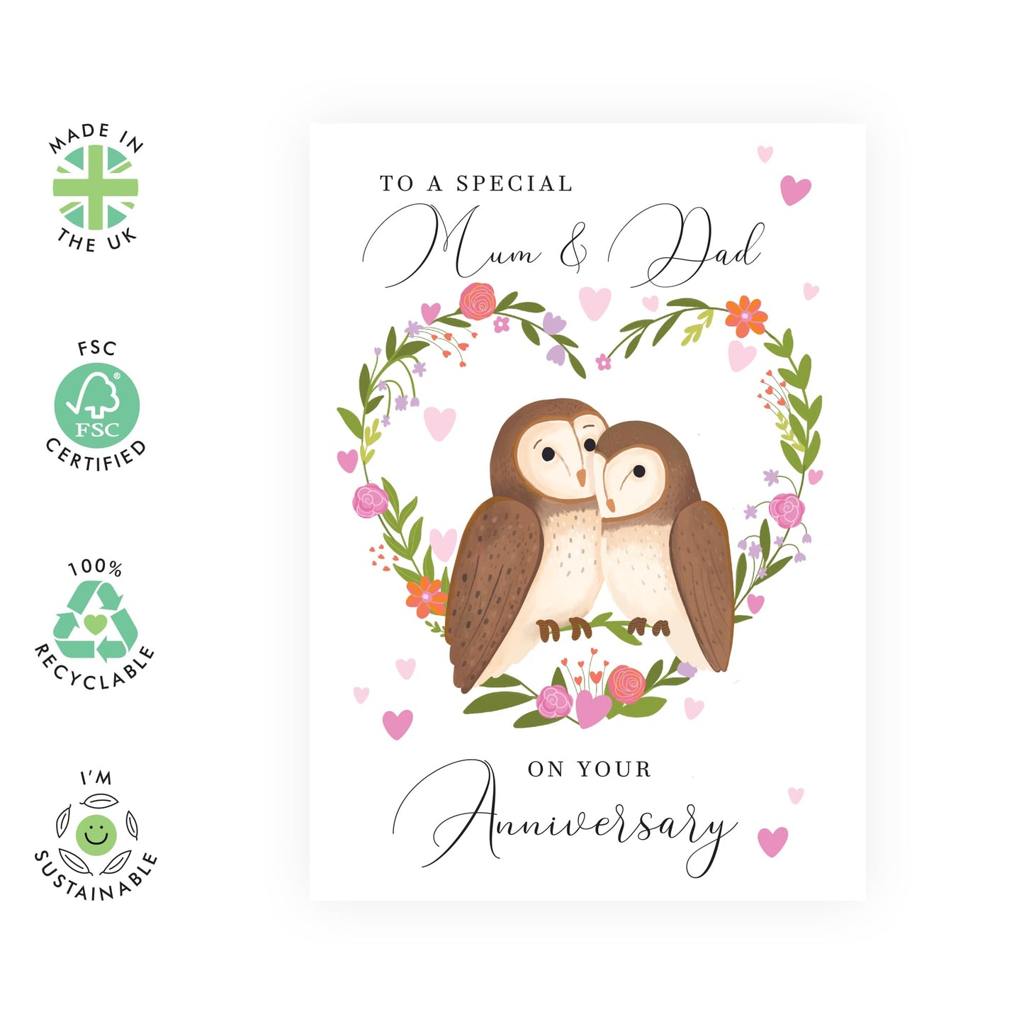 Anniversary Card - 'OWL PARENTS ANNIVERSARY' - Ideal for Celebrating Parents with Whimsy and Wisdom - Perfect for Marking Special Anniversaries with a Unique Flair - Comes with Stickers by Central 23