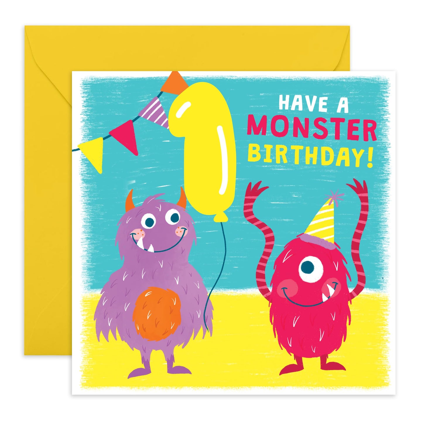 1 Year Old Birthday Card For Boy Girls - Party Monsters - Happy Birthday Card For Kids - First Bday Milestone Gifts For Son Daughter Nephew Niece Grandson - Age One - Comes With Stickers By Central 23