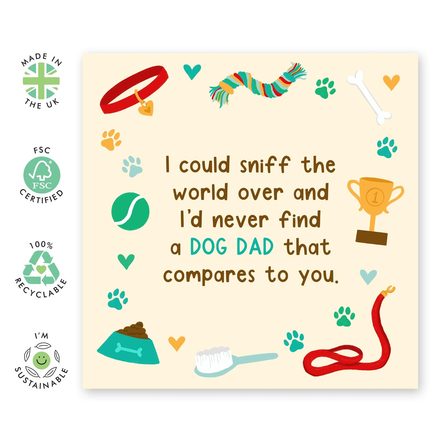 Dad Birthday Cards For Pet Owners - I'd Never Find A Dog Dad That Compares - Funny Greeting Cards For Men - Birthday Card From Pet Dog - Fathers Day Card For Him - Comes With Stickers - By Central 23