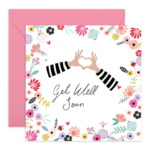 Get Well Soon Cards And Envelope - Get Well 11 - Encouragement Cards For Men Women - Floral Greeting Card - For Girl Friends - Speedy Recovery Him Her - Comes With Stickers - By Central 23