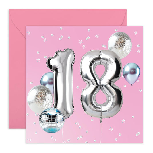 18th Birthday Card For Her - FOIL BALLOON 18 BIRTHDAY PARTY - Happy Eighteenth Birthday Cards Daughter - 18 Year Old Gifts For Best Friend Women Him Her - Comes With Fun Stickers - By Central 23