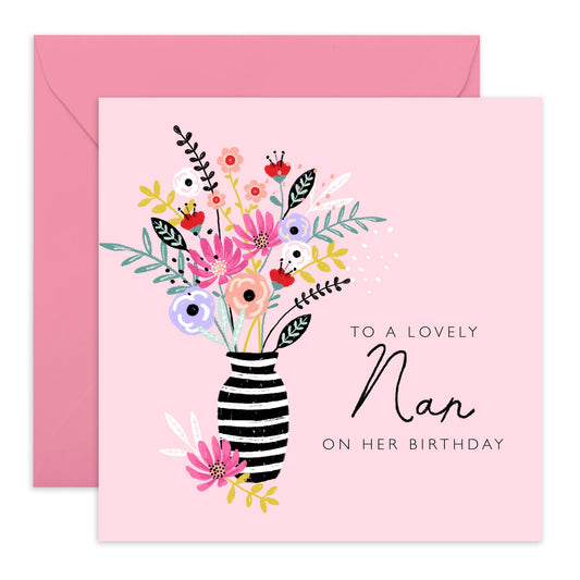 Flower Bouquet Card For Granny - Nan Birthday Card For Women - Pink Floral Greeting Cards Flowers - Nanny Gifts For Her - Grandmother Birthday Cards Elegant - Comes With Fun Stickers By Central 23