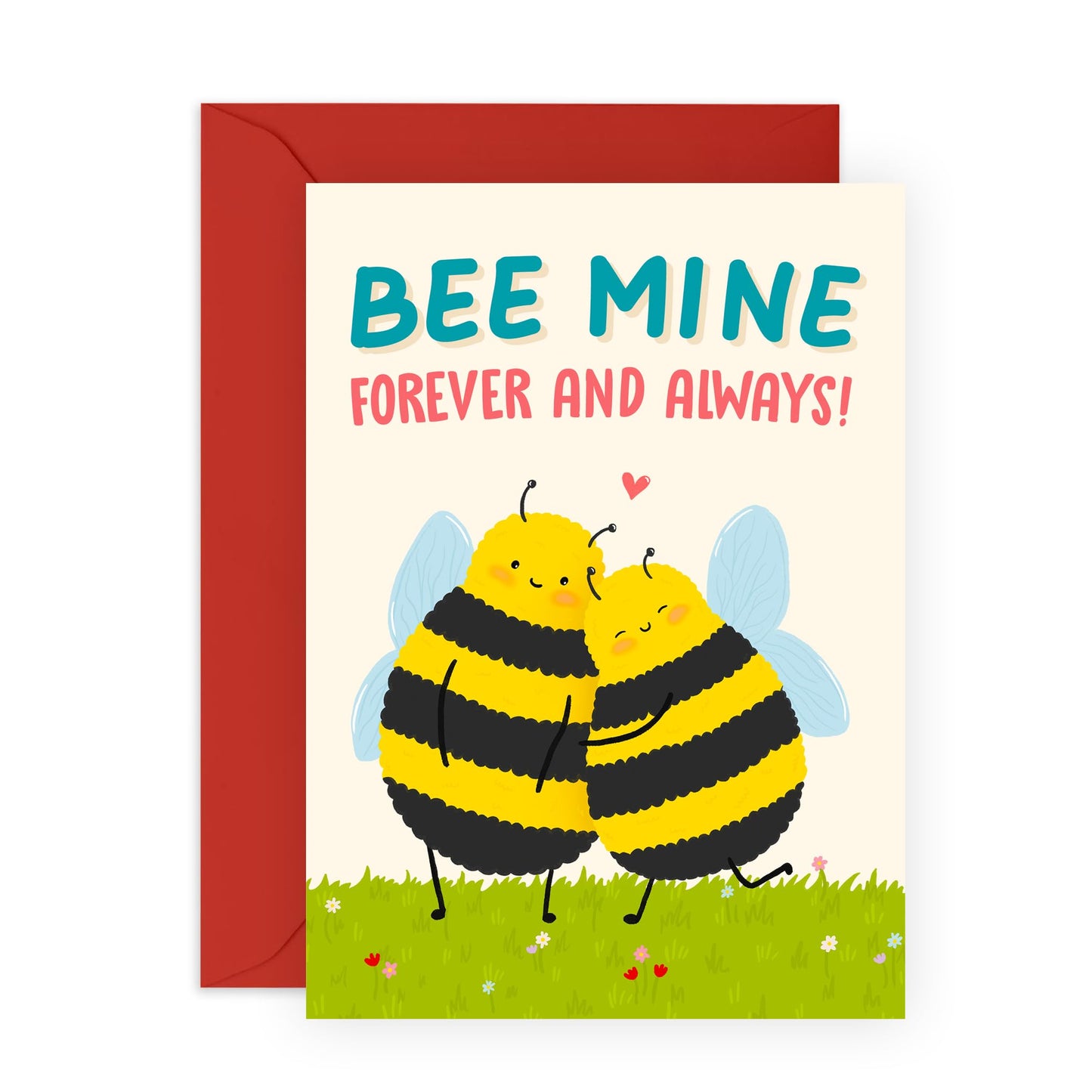 Bee-Themed Valentines Day or Anniversary Card - "Bee Mine Forever" Romantic Greeting for Husband, Wife, Boyfriend, Girlfriend, Lifetime Partner, Spouse, Him, Her, Hun, Lovebug - Comes with Stickers
