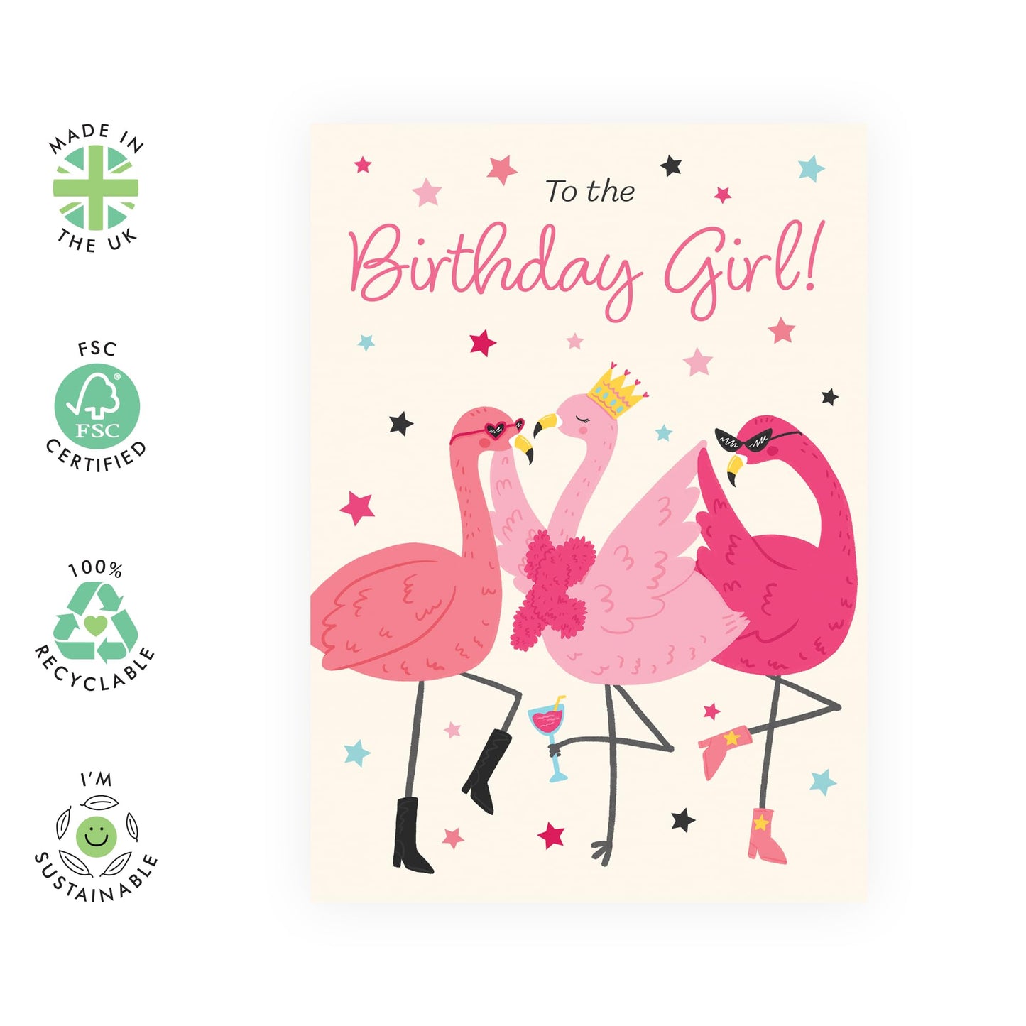 Fabulous Birthday Card - 'Birthday Girl Flamingos ' - Gifts for Best & Close Friends, Sisters, Sis, Gal , Her - Fab Queen - Comes with Fun Stickers