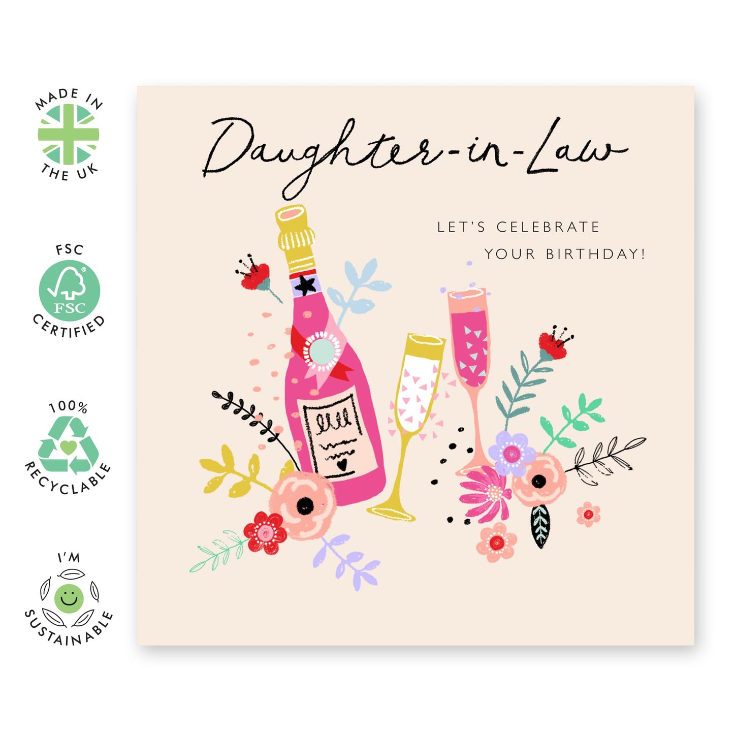 Birthday Card For Daughter In Law - Champagne Celebration - Sweet Greeting Card For Women - Gifts For Daughter-in-law - Comes With Cute Stickers - By Central 23