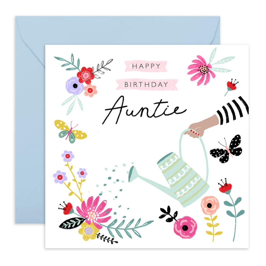 Auntie Birthday Card - Pretty Flowers Garden Butterflies - Elegant Feminine Greeting Cards With Envelope - Happy Birthday Card For Her Women Female - Comes With Fun Stickers By Central 23