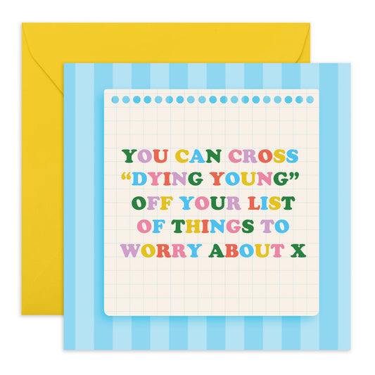 Happy Birthday Cards For Her Him - Cross Off Dying Young Alphabet - Hilarious Greeting Card Men Women - Funny Greeting Cards Mum Dad - Gift From Son Daughter - Comes With Fun Stickers - By Central 23