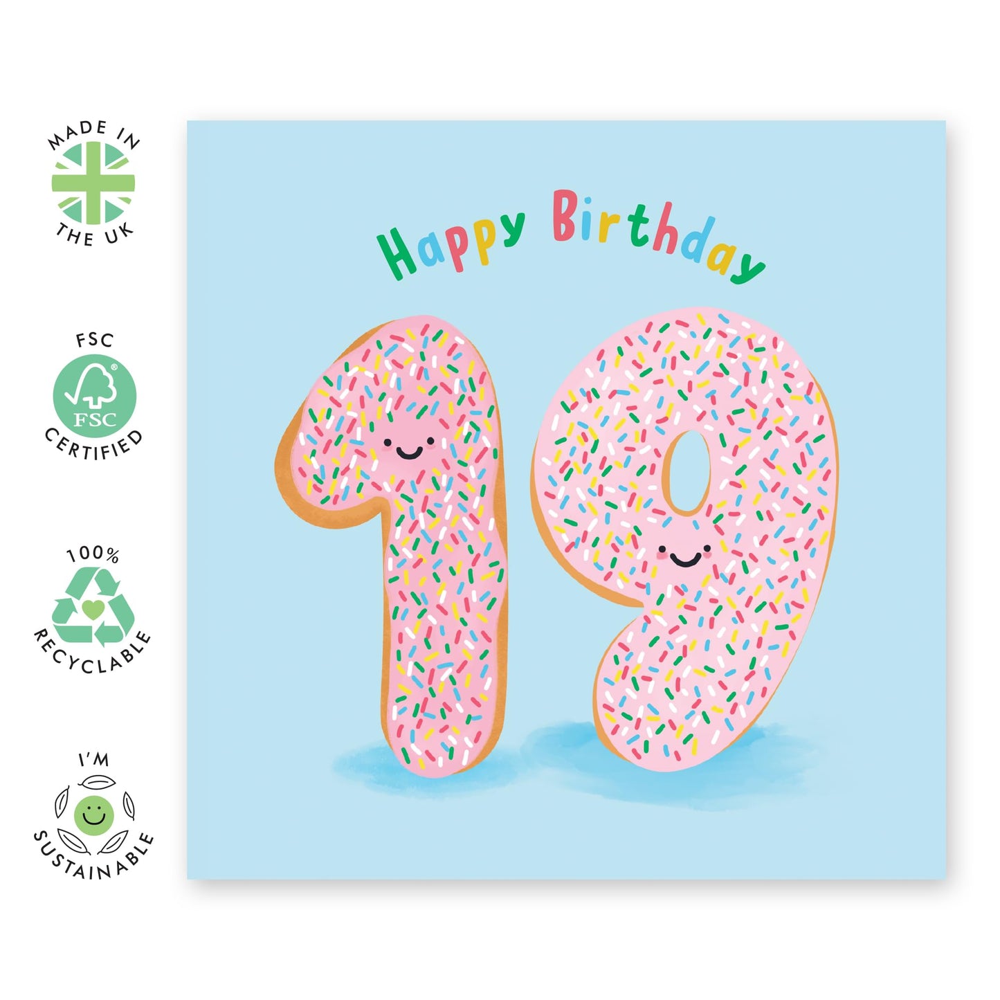 19th Birthday Card - Donut Age 19 - Happy Nineteenth Birthday Cards - Birthday Card Nineteen Year Old Card For Son Daughter - Gifts Boys Girls Niece Nephews - Comes With Fun Stickers - By Central 23