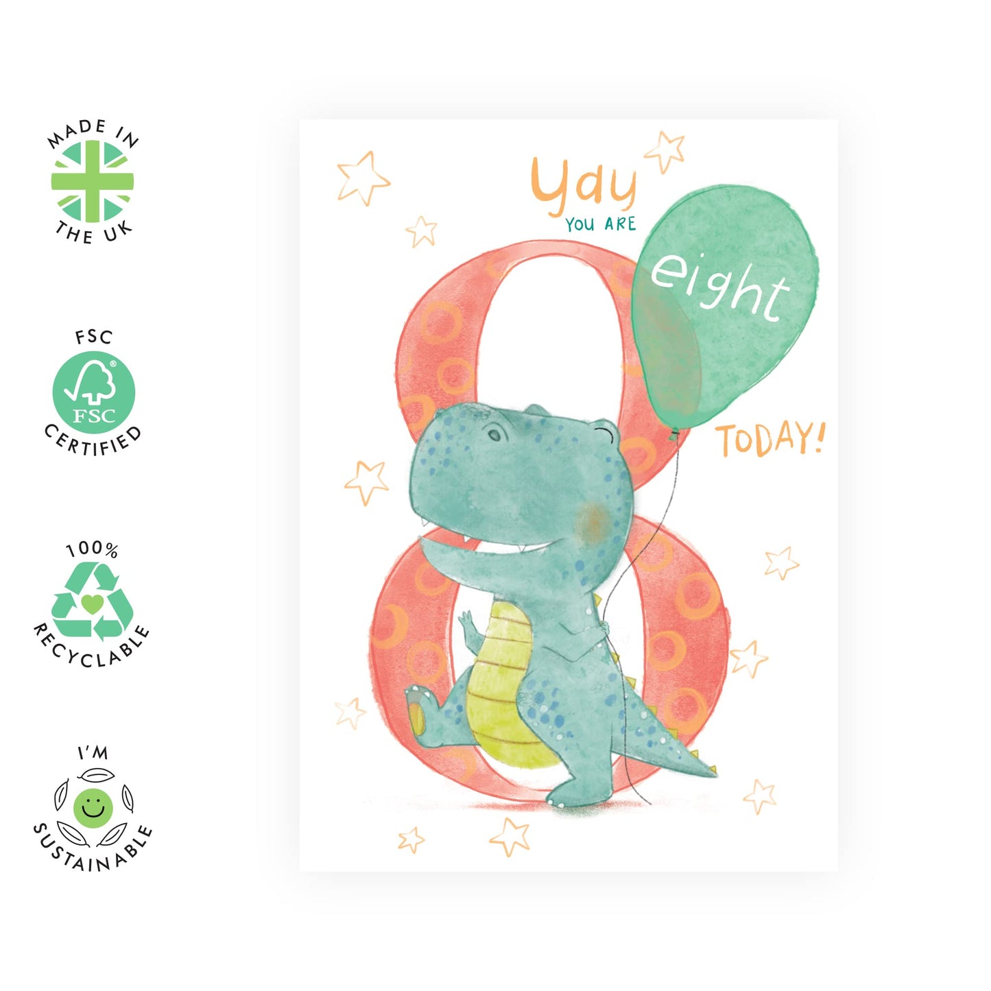 Eighth Birthday Card For Boys - Happy 8th Birthday Cards For Kids - For Son Nephew Godson - Milestone Greeting Cards Age Eight - Gifts For Grandson - Comes With Fun Stickers - By Central 23