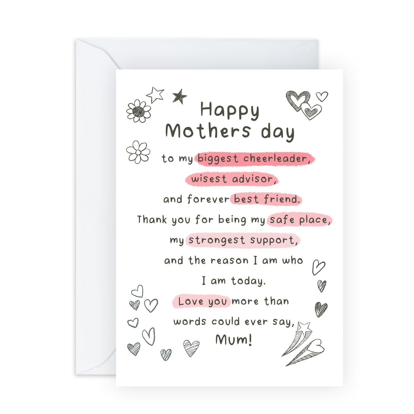 Mother’s Day Card – Heartfelt Doodles Design – Thoughtful & Loving Message for Mum, Mama, Ma, Mummy, Her, Women, Ladies, Parent from Son, Daughter- Appreciation & Thank You Gift -Comes with Stickers