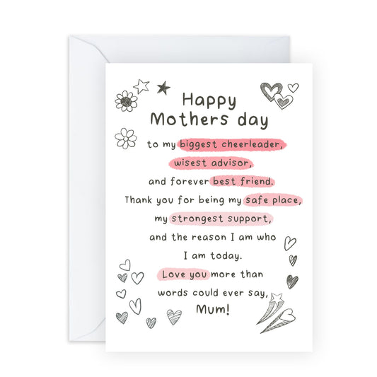 Mother’s Day Card – Heartfelt Doodles Design – Thoughtful & Loving Message for Mum, Mama, Ma, Mummy, Her, Women, Ladies, Parent from Son, Daughter- Appreciation & Thank You Gift -Comes with Stickers