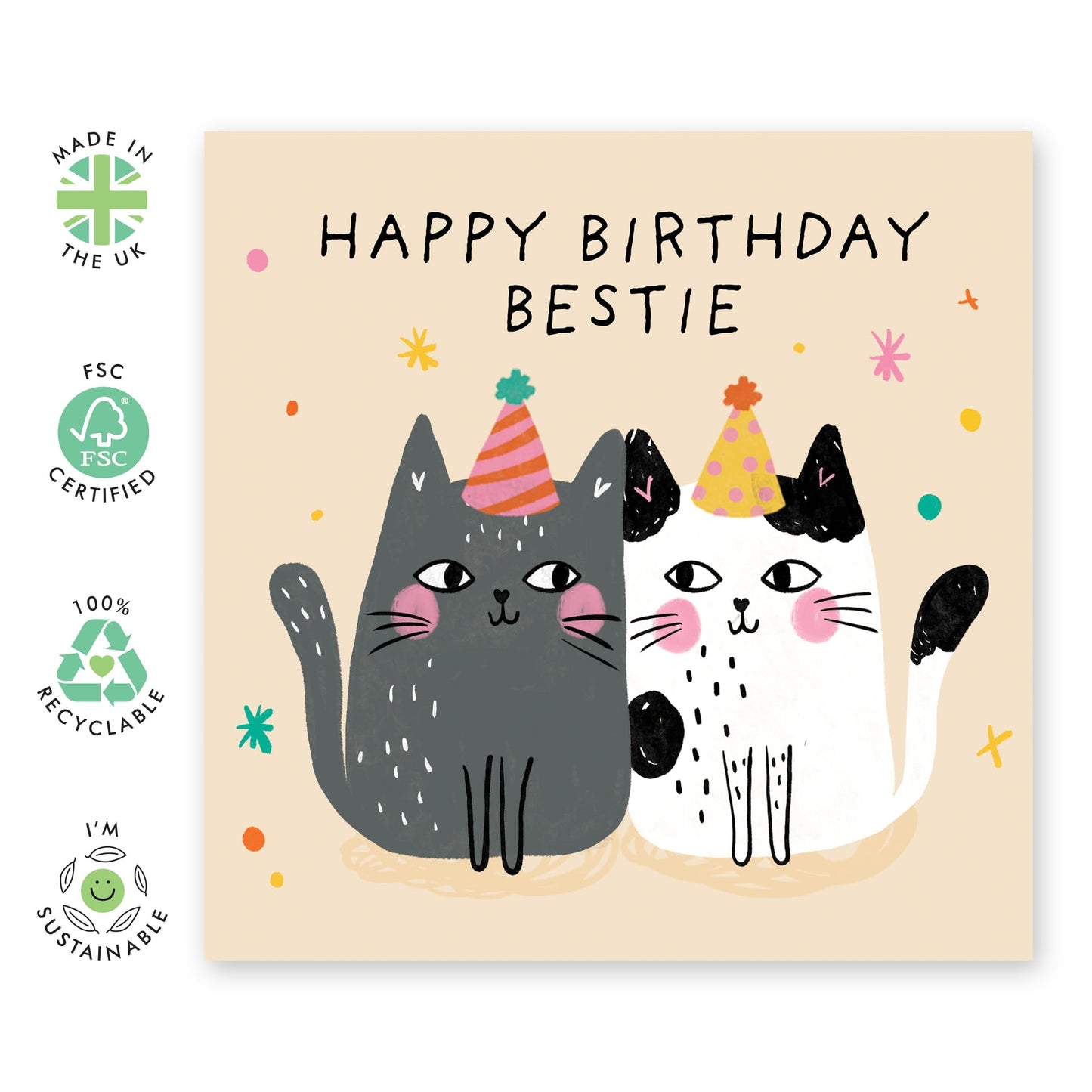 Central 23 Heartfelt Greeting Card - 'HAPPY BIRTHDAY BESTIE' - For Your Friend and Confidant - Gift for Birthdays - Celebrate Your Special Bond with a Warm Message - Comes with Stickers