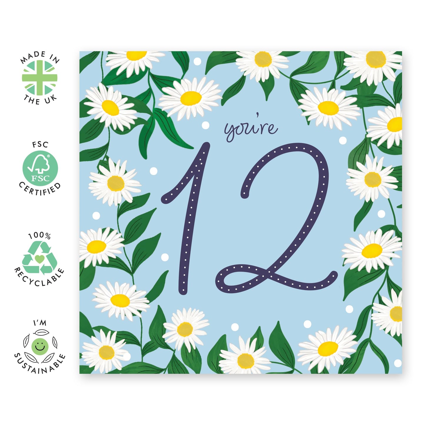 Floral Birthday Card For Girl Age 12 - Happy Twelfth Birthday Cards For Kids - Daisy Chain 12 - Gifts For Daughter Niece Granddaughter - Twelve Year Old - Comes With Fun Stickers - By Central 23