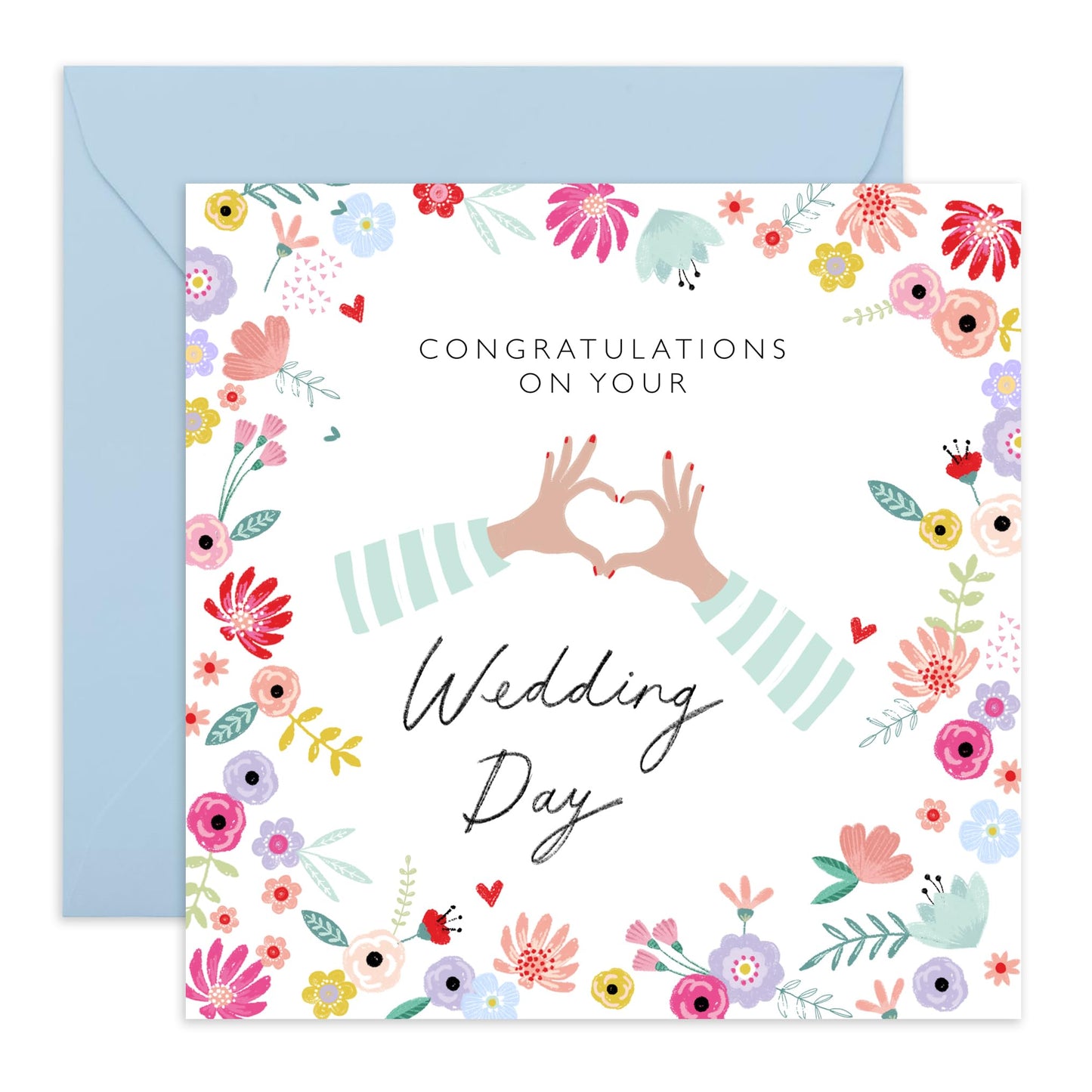 Best Wishes Gift For Him Her - Congratulations Heart Floral - Congratulations Card For Men Women - Wedding Cards For Bride And Groom - Floral Greeting Card - Comes With Stickers By Central 23