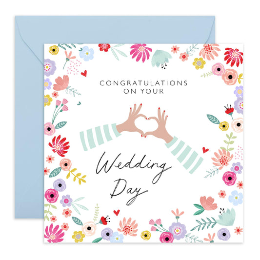 Best Wishes Gift For Him Her - Congratulations Heart Floral - Congratulations Card For Men Women - Wedding Cards For Bride And Groom - Floral Greeting Card - Comes With Stickers By Central 23