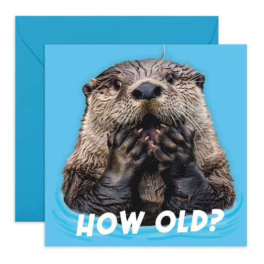 Cute Otter Birthday Card - 'How Old?' - Gifts for Friends, Sister, Brother, Father, Mother, Grandfather, Grandmother - Shocked Otter - Comes with Fun Stickers