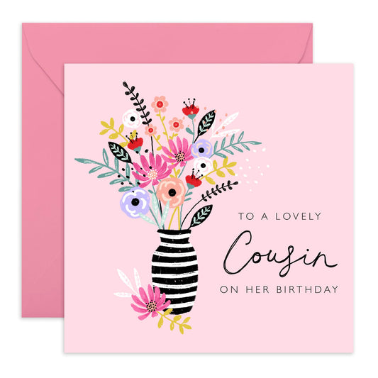 Floral Birthday Cards And Envelopes - Pretty Flower Bouquet - Cousin Birthday Greeting Cards For Women Girls Ladies Female - Gift For Her - Comes With Fun Stickers - By Central 23