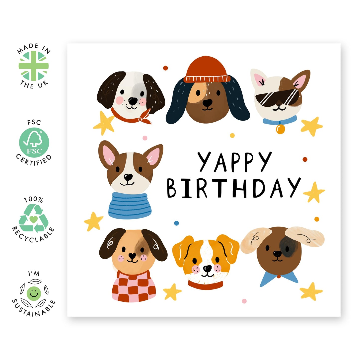 Cute Dogs Birthday Card - 'Yappy Birthday' - Gifts for Best Friends, Besties, BFF,Girlfriends, Sister, Sis, Gals, Dog Lovers, Fur Dad & Mum - Adorable Pets - Comes with Fun Stickers