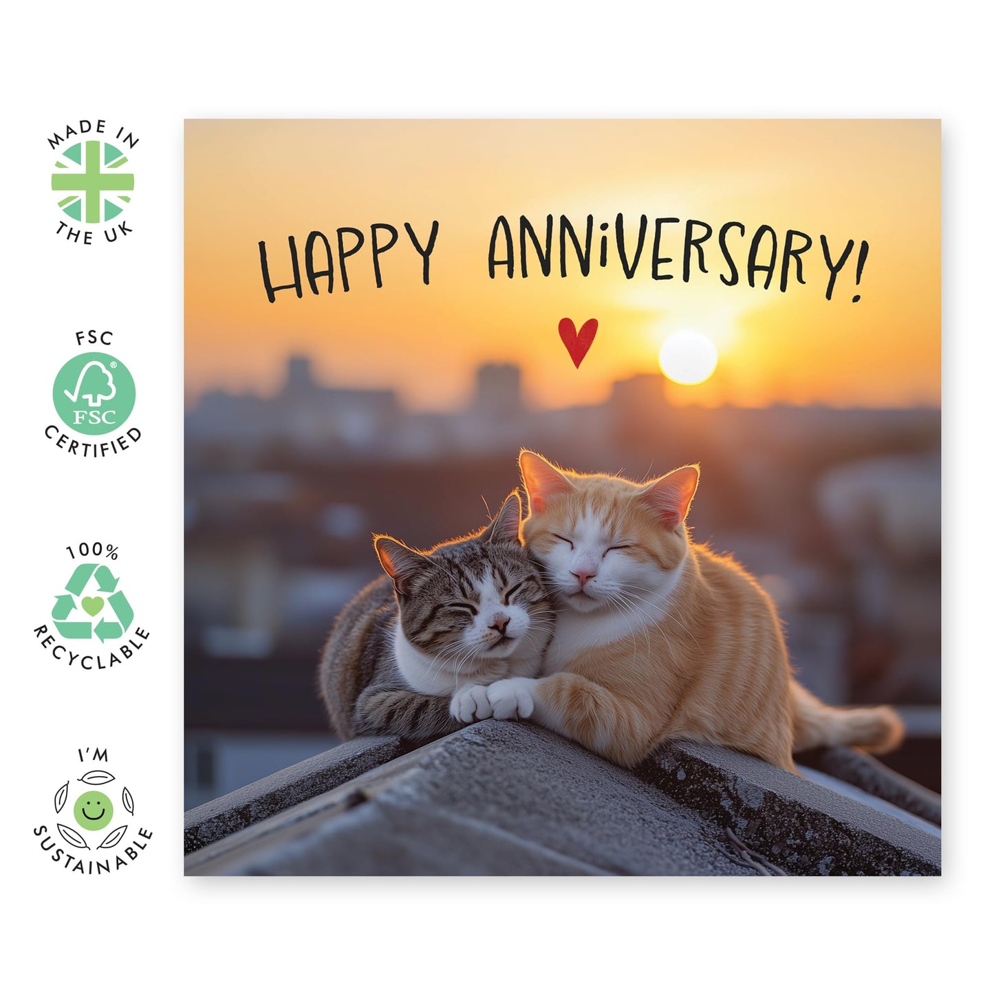 Happy Anniversary Card - Romantic Cat Design with Sunset Background - For Couples, Him, Her, Wife, Husband, Babe, Hun, Girlfriend, Boyfriend- Celebrating Love and Milestones - Blank Inside