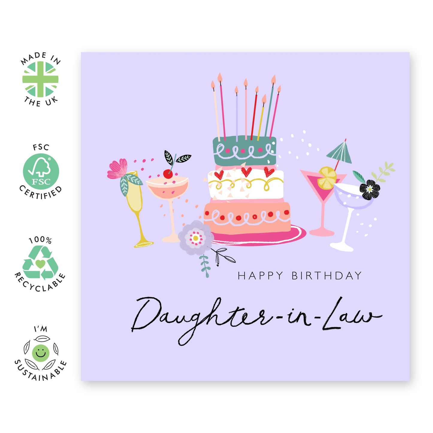 Daughter In Law Birthday Cards for Women - Cakes And Drinks - Purple Greeting Cards And Envelopes For Daughter-in-law - Gifts For Her - Comes With Stickers By Central 23