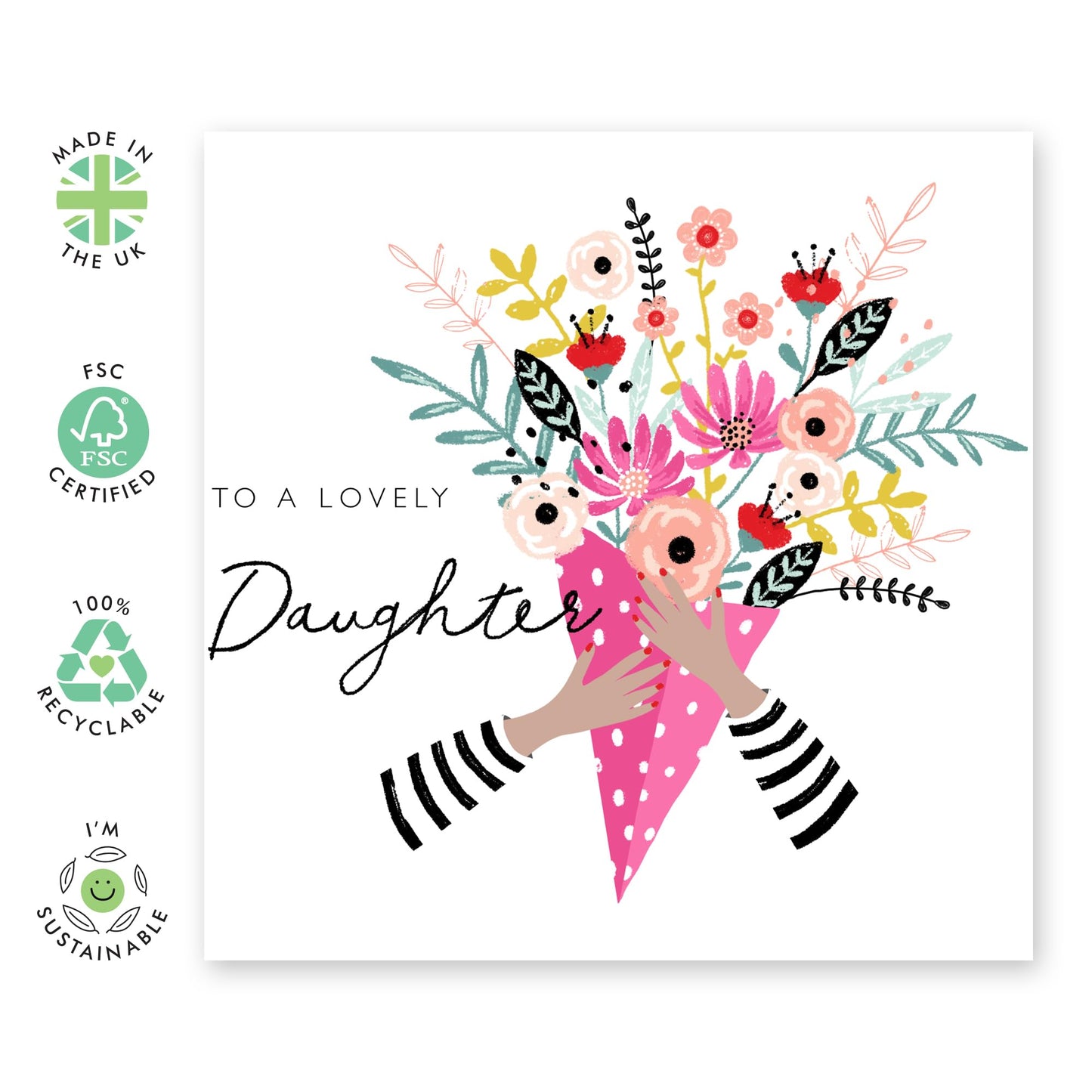 Daughter Birthday Cards - Flower Bouquet Cards And Envelopes - To A Lovely Daughter - Floral Birthday Cards For Women - Sweet Gifts For Her Female - Mothers Day - Comes With Stickers By Central 23