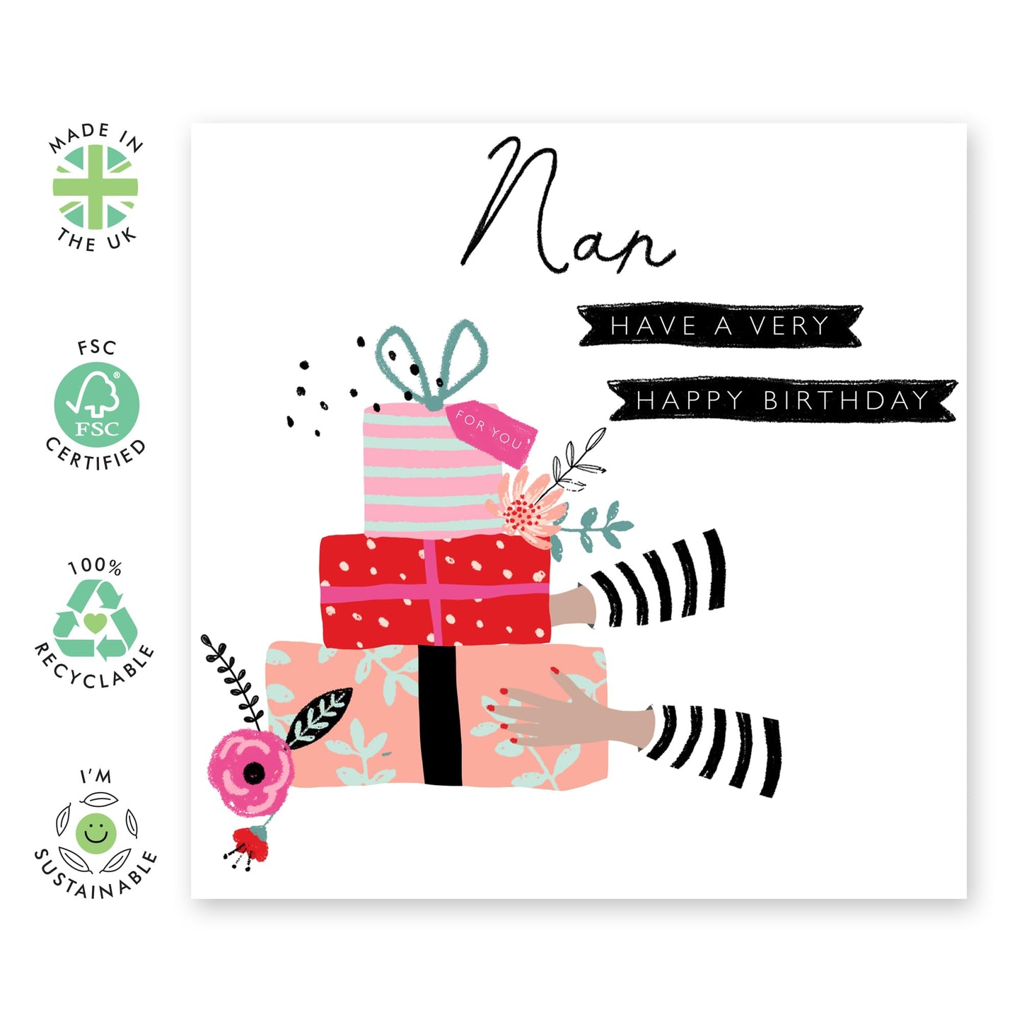 Nan Birthday Cards For Women - Sweet Nanny Gifts Present For Her - Happy Birthday Cards For Grandma Granny Grandmother - Trendy Cards - Comes With Fun Stickers By Central 23