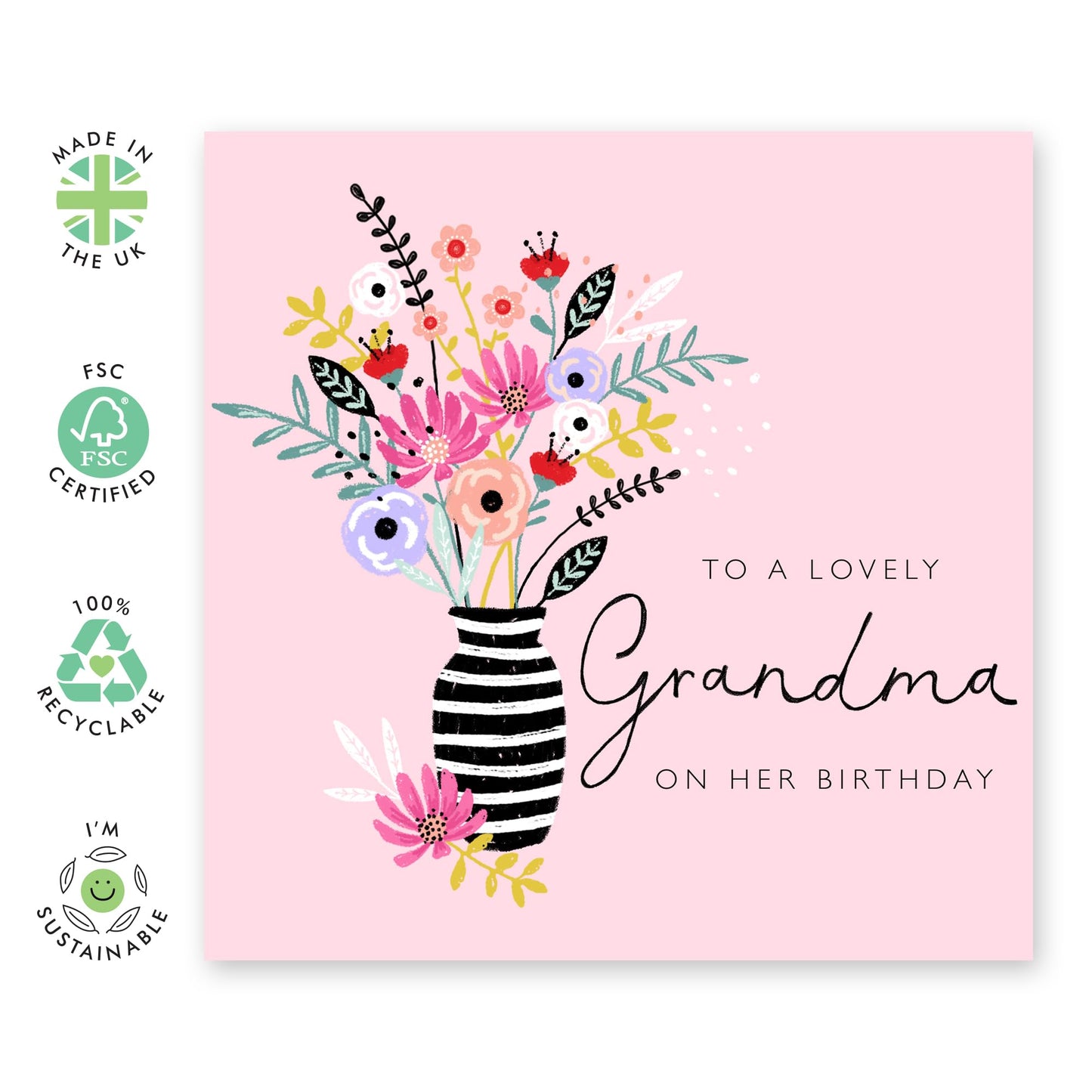 Nana Birthday Card - To A Lovely Grandma - Flower Vase - Birthday Card For Her - Grandma Gifts For Women - Comes With Stickers By Central 23