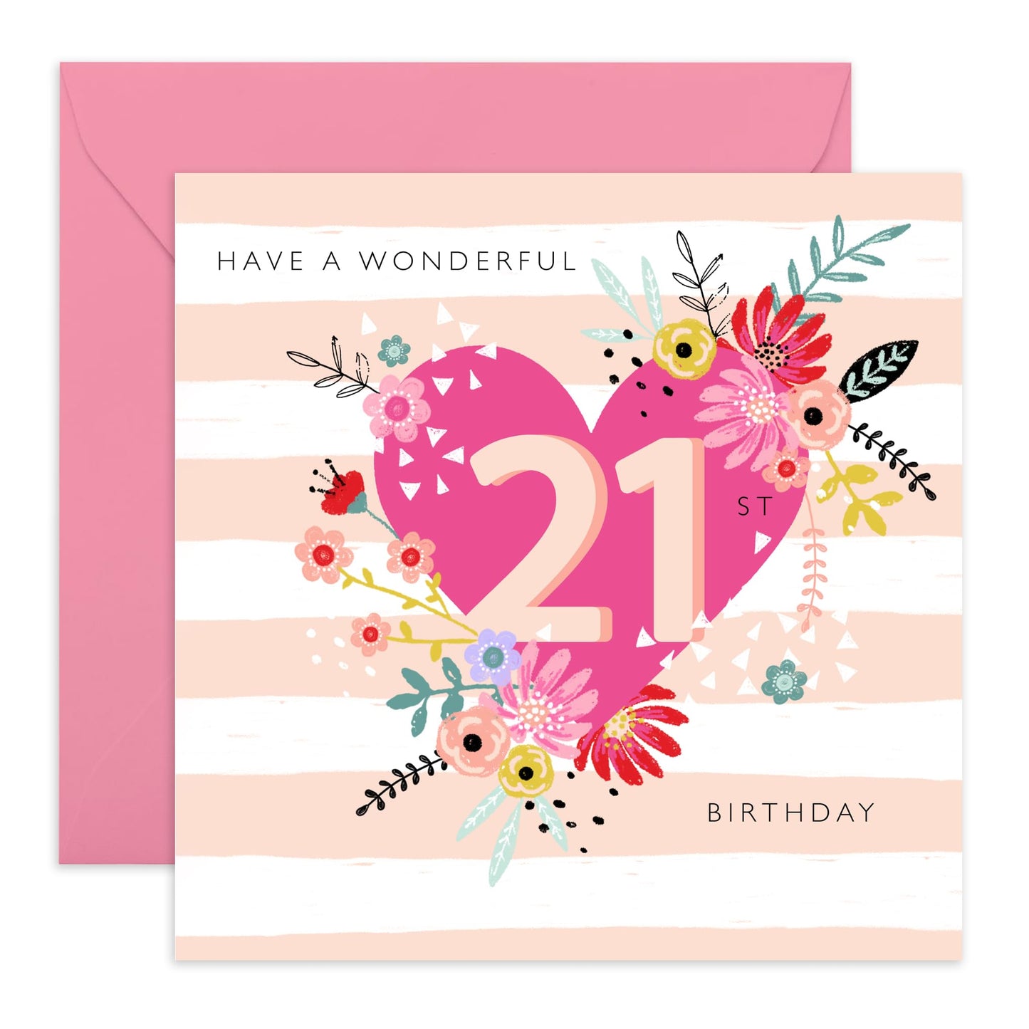 Floral Birthday Card For Women Age 21 - 21st Floral Heart - Twenty-first Birthday Greeting Cards - Happy 21st Birthday Cards Daughter - Gifts For Sister Niece - Comes With Fun Stickers By Central 23