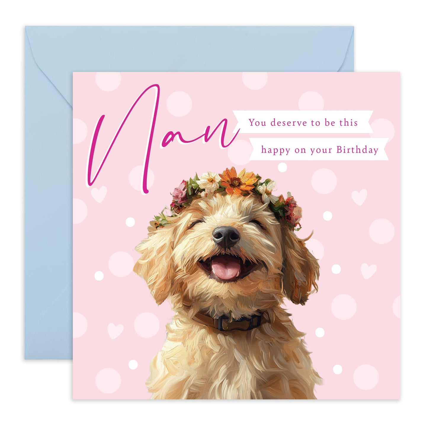 Smiling Pet Birthday Card - 'Hope You're This Happy Dog Nan' - Gifts for Grandma, Grandmother, Nana, Mimi, Grandmum, Family, Grandparents, Fur Mum - Floral and Dog - Comes with Fun Stickers