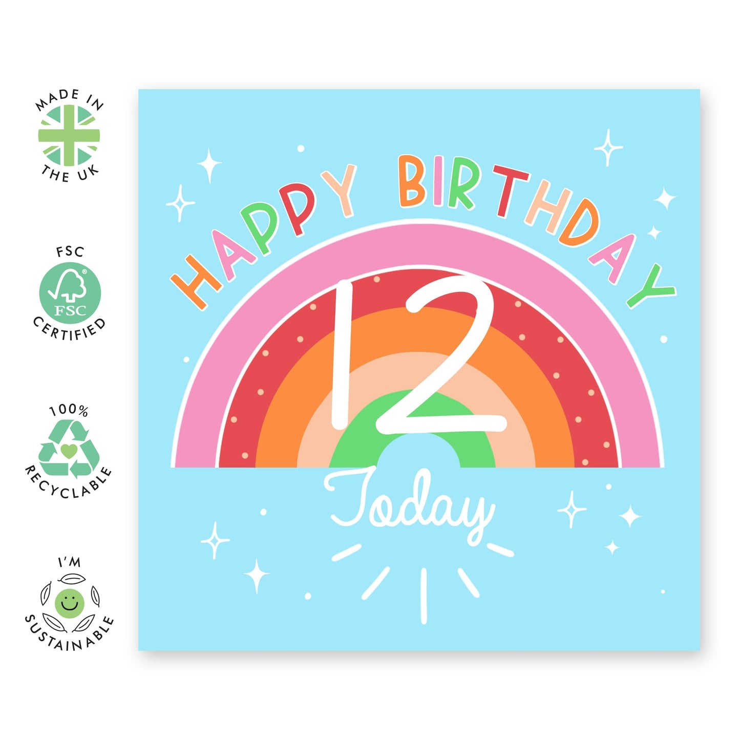 Rainbow Birthday Cards Age Twelve - Happy Birthday Card For Daughter 12 Year Old - Granddaughter Gifts For Her - Twelfth Birthday Cards For Kids - Comes With Fun Stickers By Central 23