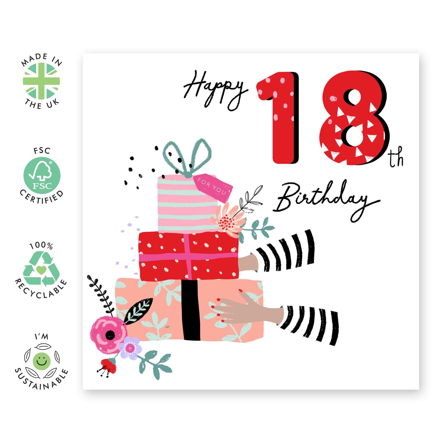 18th Birthday Card - 18th Birthday Presents - Happy Eighteenth Birthday Cards - 18 Year Old Gifts For Best Friend Women Her - Floral Bday Card - From Mum Dad - Comes With Stickers By Central 23