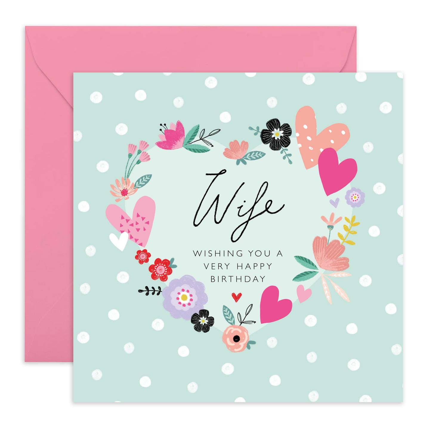 Wife Birthday Card - Hearts Flower Cards - Heartfelt Birthday Cards For Wife - Sweet Elegant Heartfelt Wife Gifts For Her Women - Comes With Cute Stickers By Central 23