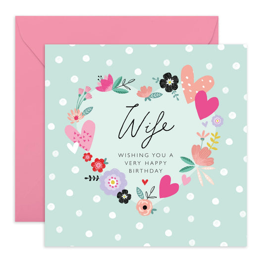 Wife Birthday Card - Hearts Flower Cards - Heartfelt Birthday Cards For Wife - Sweet Elegant Heartfelt Wife Gifts For Her Women - Comes With Cute Stickers By Central 23
