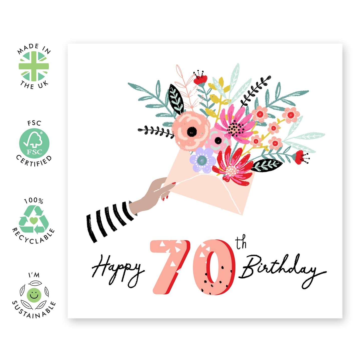 Nana Birthday Card - Happy 70th Birthday Card For Women - Floral Gifts For Her - Seventy Year Old - Elegant Milestone Cards For Female - Comes With Stickers - By Central 23