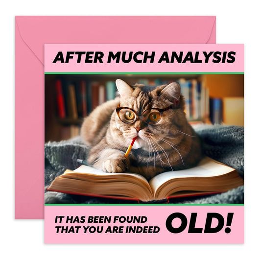 Greeting Card - 'INDEED OLD CAT' - Perfect for Cat Lovers and Celebrating Aging with Humor - Ideal for Birthdays or Any Occasion - Adds a Fun, Feline Twist - Comes With Stickers By Central 23