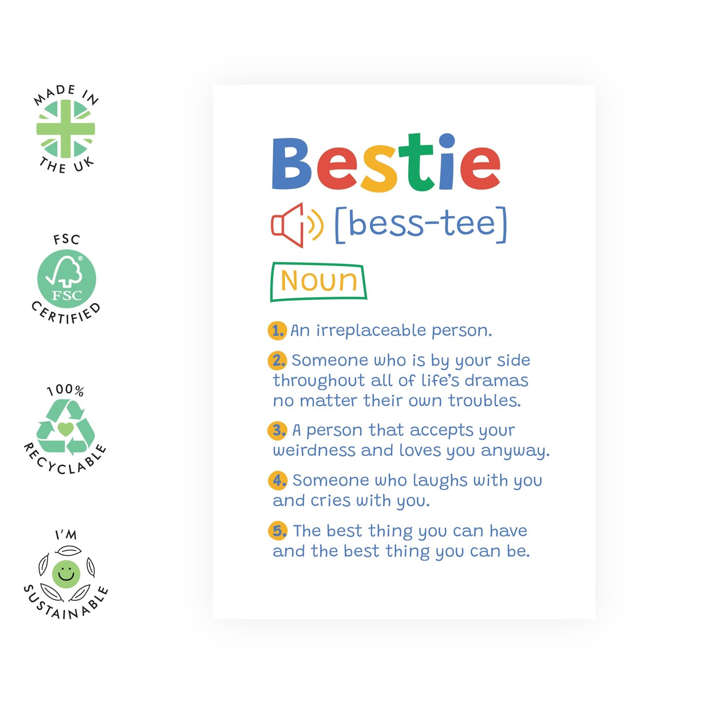 Bestie's Birthday Card- 'Bestie' - Gifts for Best Friend, BFF, Him, Her, Partner - Definition - Comes with Fun Stickers