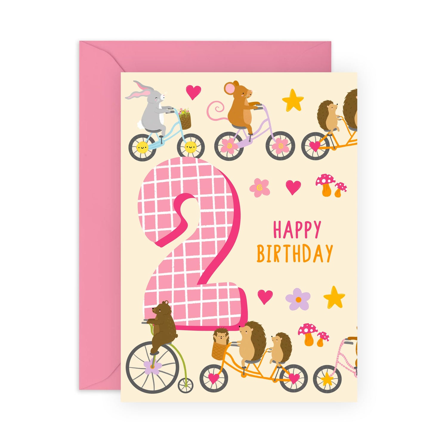 2nd Birthday Card Boys Girls - Children Age 2 Animals On Bike - Baby Milestone Cards Age Two - Second Birthday Cards - Animal - Gifts For Son Daughter Niece Nephew - Comes With Stickers By Central 23