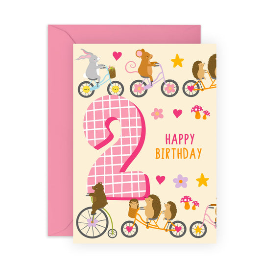 2nd Birthday Card Boys Girls - Children Age 2 Animals On Bike - Baby Milestone Cards Age Two - Second Birthday Cards - Animal - Gifts For Son Daughter Niece Nephew - Comes With Stickers By Central 23