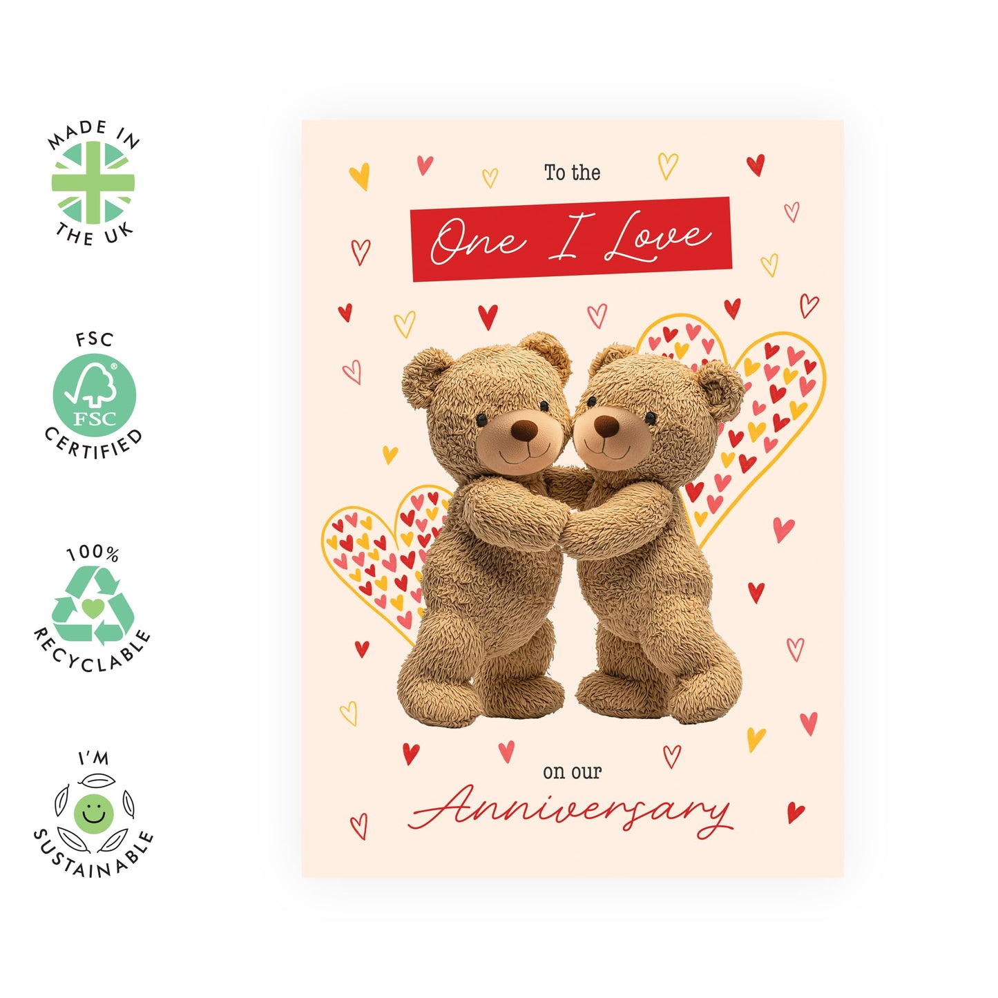 Happy Anniversary Card for Him or Her - 'Bear One I Love Anniversary' - Gifts for Wife, Husband, Spouse, Other Half, Babe, Darling - Sweet Hugs - Comes with Fun Stickers