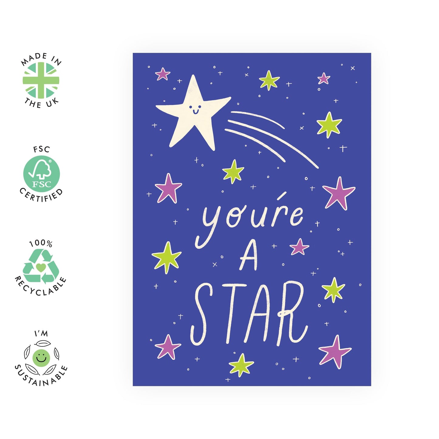 Cheerful Card - 'YOU'RE A STAR' - Perfect for Uplifting Anyone with a Positive Message - Ideal for Him Her Friends Family & Loved Ones - A Bright Way to Spread Joy - Comes With Stickers By Central 23