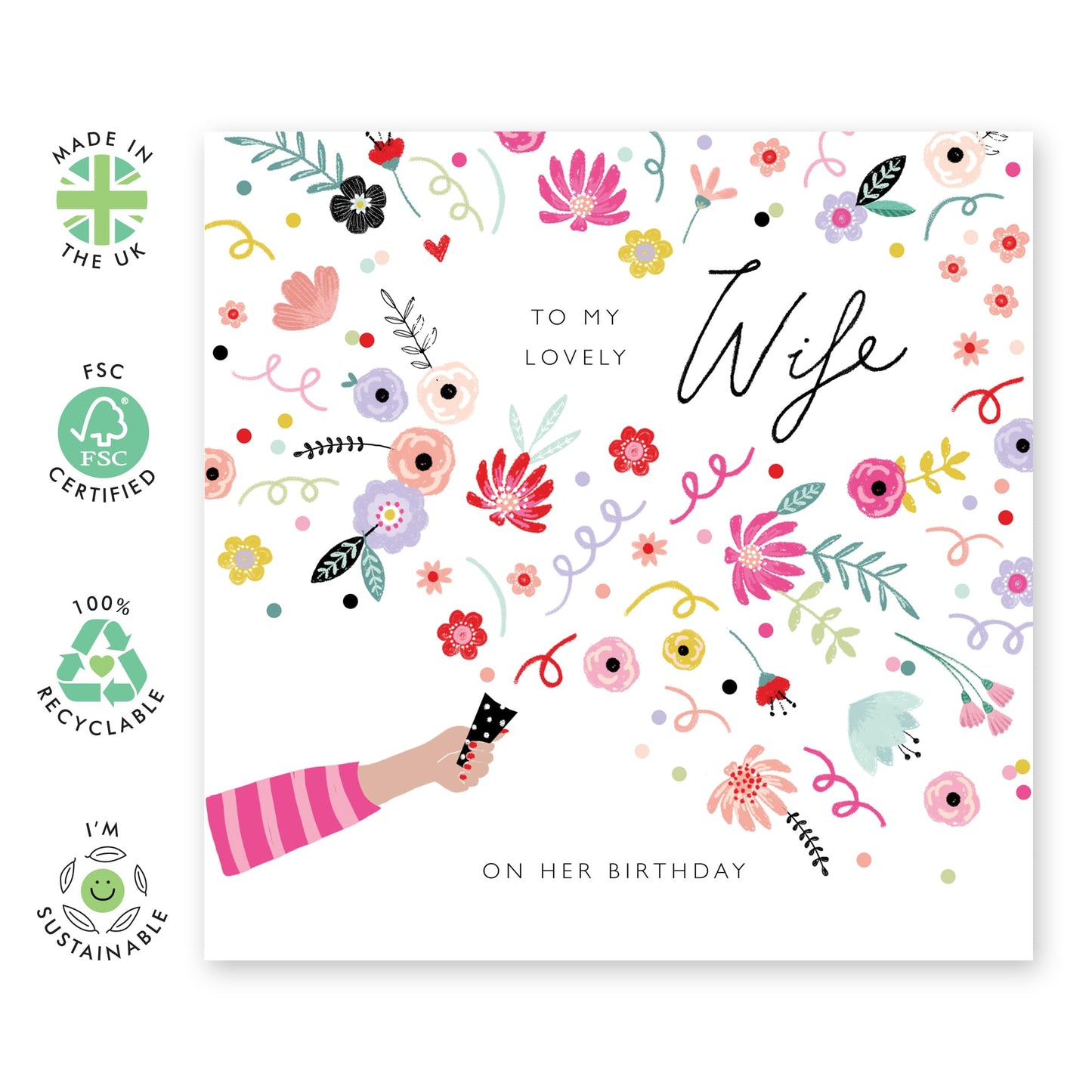 Birthday Cards For Wife Floral - Flower Cards For Her - To My Lovely Wife - Sweet Greeting Cards From Husband - Bday Confetti Card - Comes With Cute Stickers By Central 23