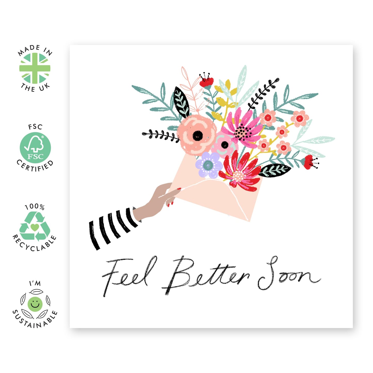 Feel Better Soon Cards And Envelope - Get Well 3 - Encouragement Cards For Men Women - Floral Greeting Card - For Girl Friends - Speedy Recovery Him Her - Comes With Stickers - By Central 23