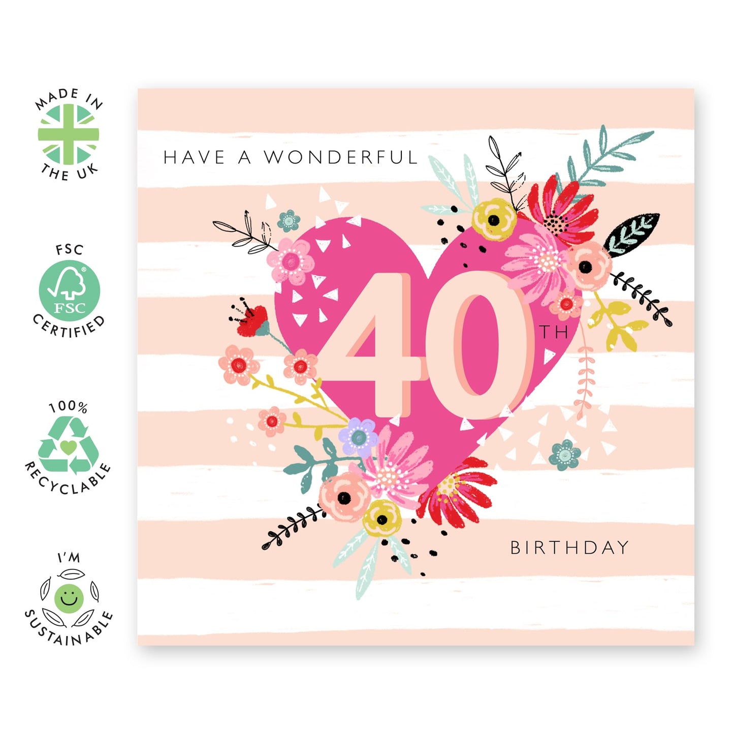 40th Birthday Cards For Women - Have A Wonderful 40th Bouquet - Greeting Cards For Her Fortieth - Milestone Age Cards For Forty Year Old - Gifts For Sister Friends - Comes With Stickers By Central 23