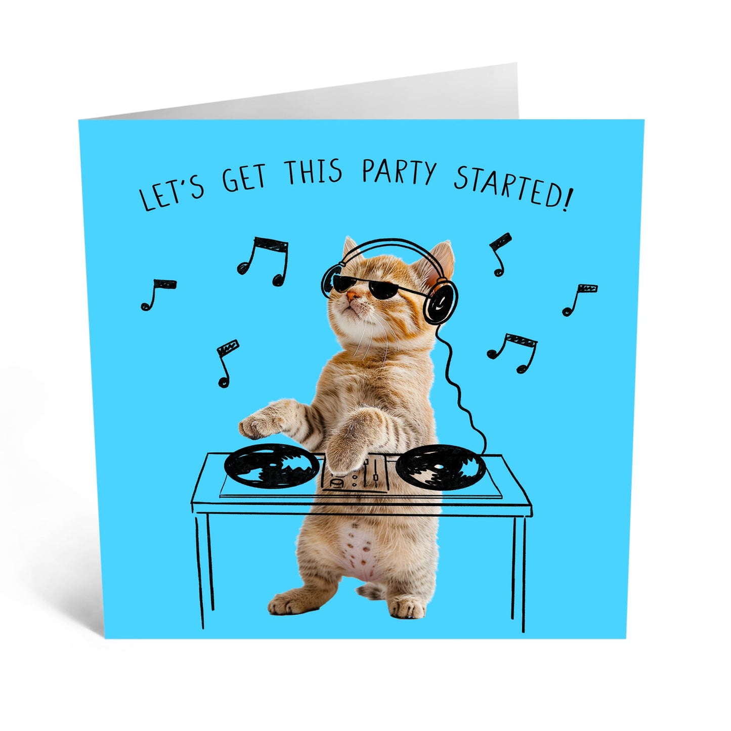 Birthday Card - 'DJ CAT PARTY STARTED' - Perfect for Kicking Off the Celebration with a Feline Twist - Ideal for Adding a Fun and Groovy Touch to Their Special Day - Comes With Stickers By Central 23