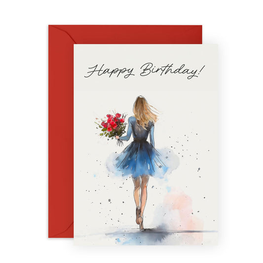 Artistic Painting Birthday Card - 'Birthday Colour Woman' - Gifts for Friends, Colleagues, Coworkers, Bestie, BFF, Cousin, Girls, Ladies, Relatives - Dress & Flower - Comes with Fun Stickers