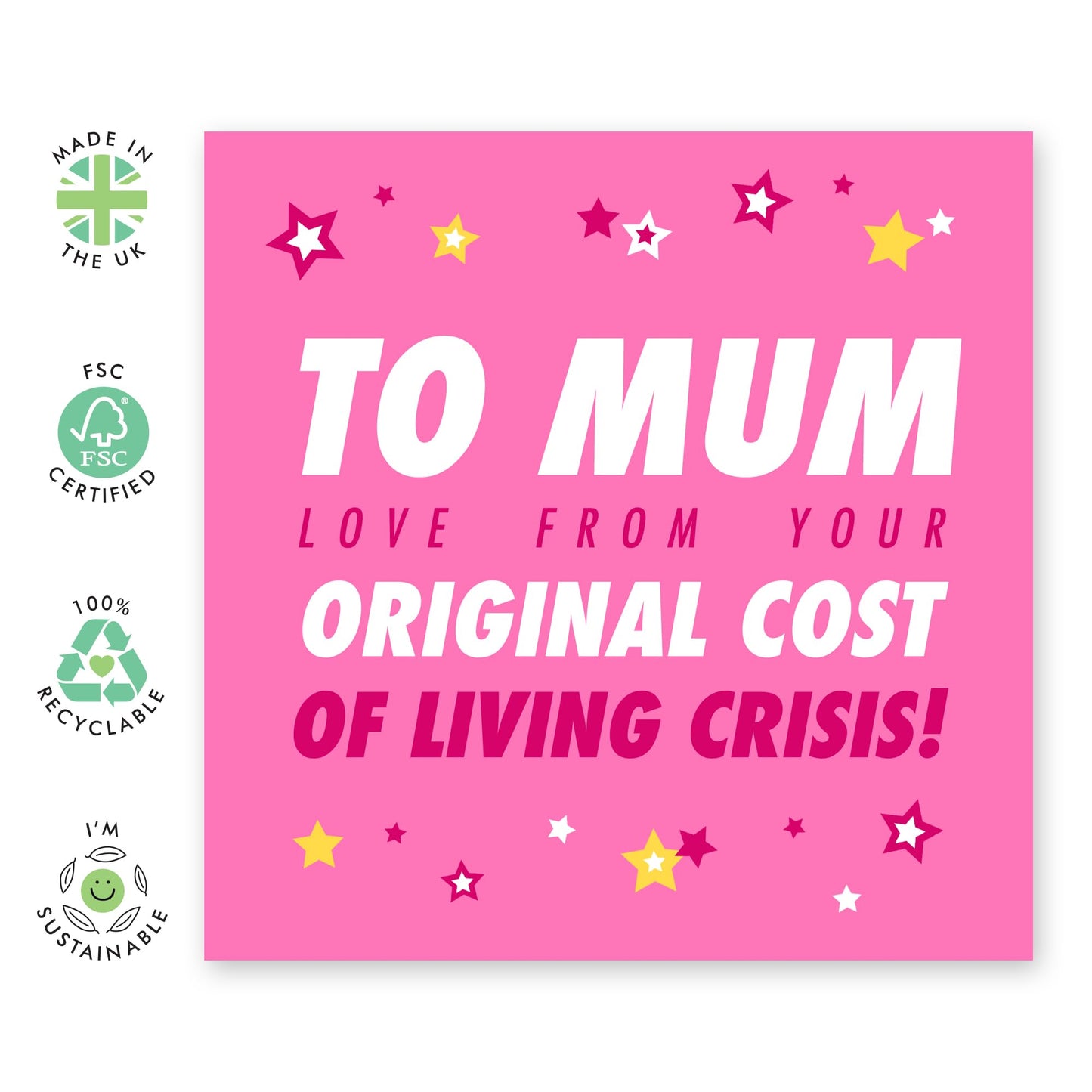 Funny Greeting Card for Mum- 'COST OF LIVING' - Pink Birthday Card for Ma, Mama, Mummy, Mam, Her from First Born Child Son Daughter - Thank you and Mother’s Day Cards - Comes with Stickers