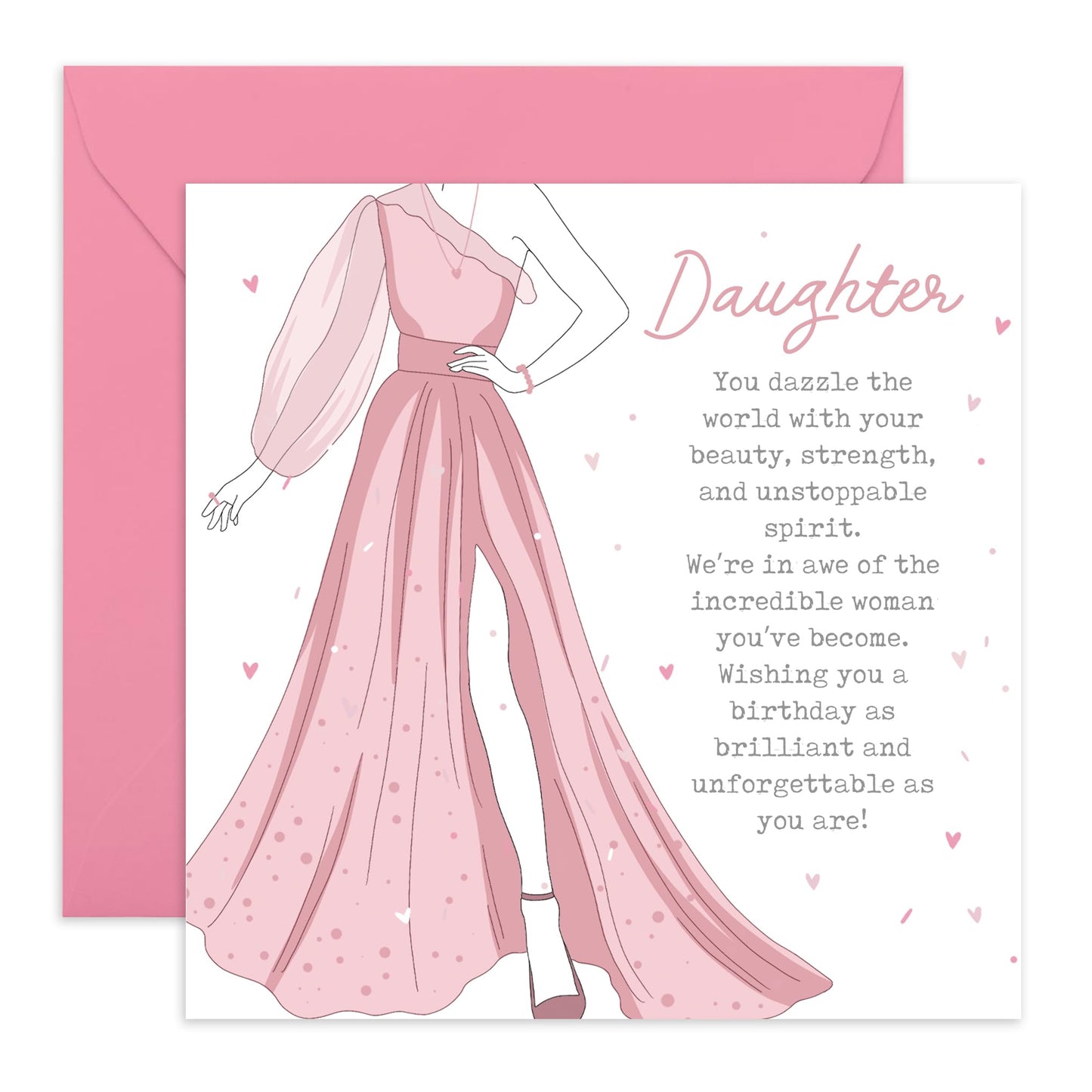 Fabulous Dress Birthday Card - 'Daughter Dazzle Dress Poem' - Step Daughter, In-Laws from Mum, Dad, Parents, Family, Her, Girls - Long Message - Comes with Fun Stickers