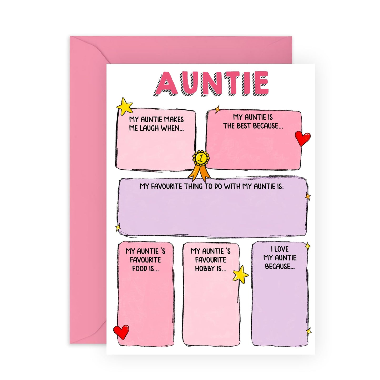 Customized Greeting Card - 'I LOVE MY AUNTIE FILL IN YOURSELF' - Appreciation and Thank You Gift Her, Aunties, Aunt, Women, Ladies - Mothers Day - Comes With Stickers