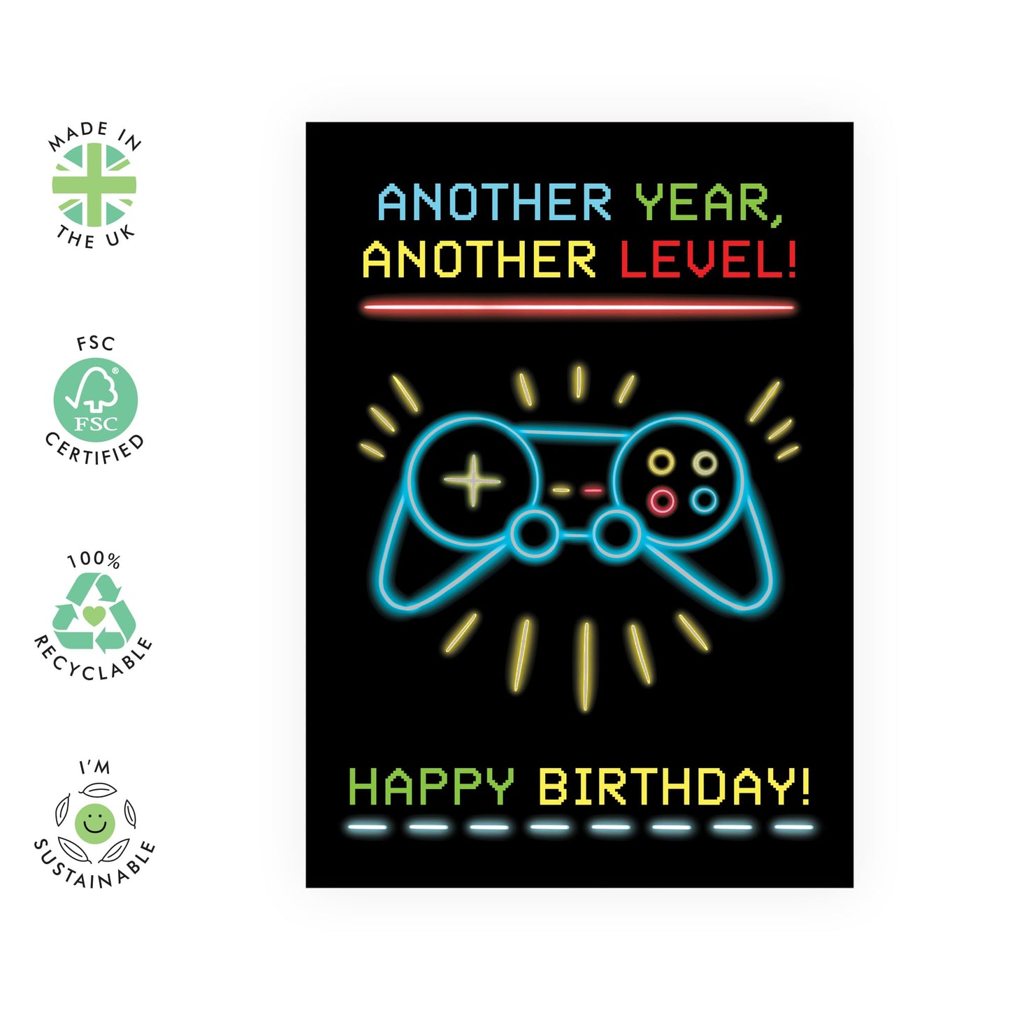 Funny Greeting Card - 'ANOTHER LEVEL GAMER' - Perfect for Celebrating Birthdays with a Gaming Twist - Ideal for Friends Who Love Video Games and Achievements - Comes With Stickers By Central 23