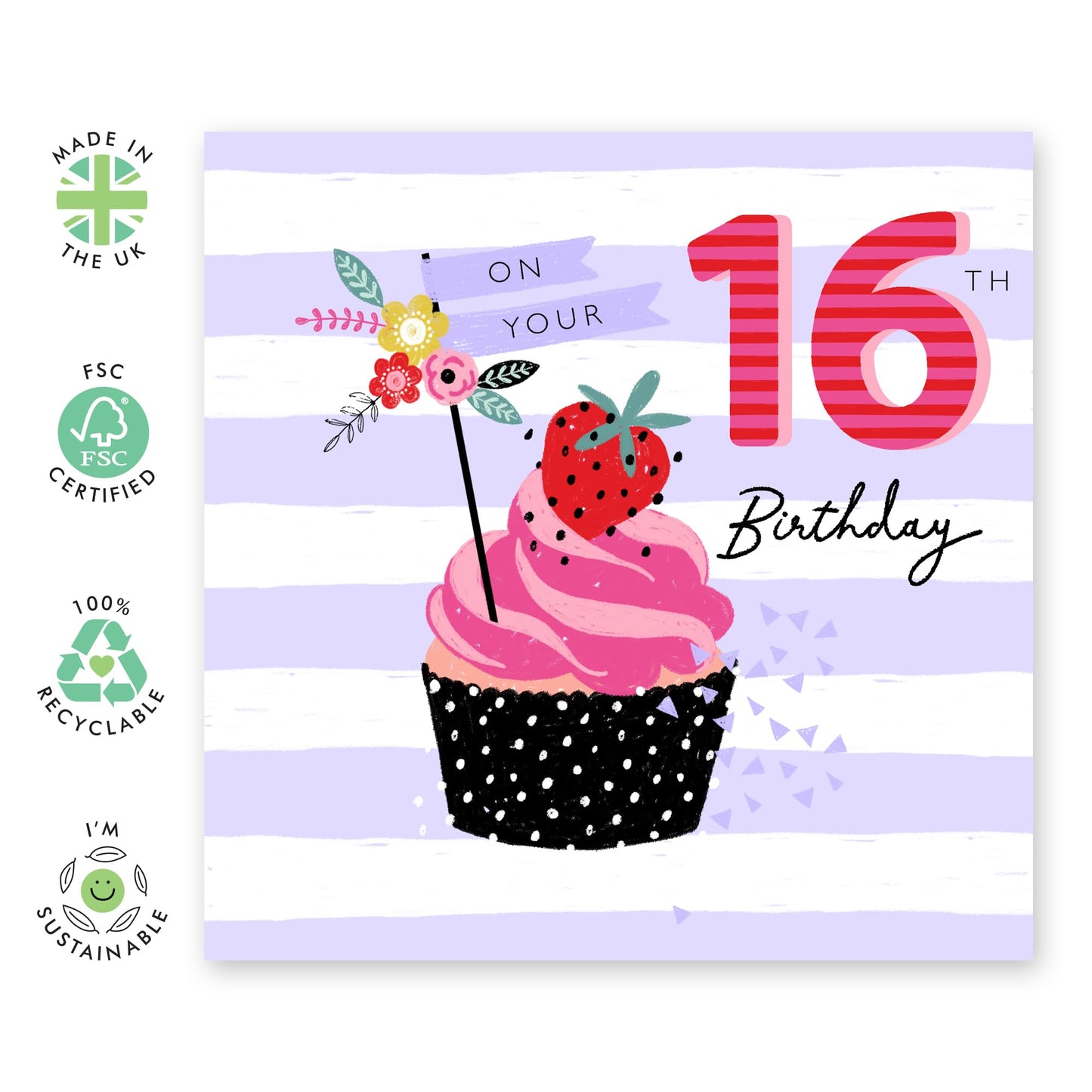 16th Birthday Cards For Kids - On Your 16th Birthday Cupcake - Girl Birthday Card Sixteen Year Old - Bday - Happy Birthday Card For Daughter Granddaughter Niece - Comes With Stickers By Central 23
